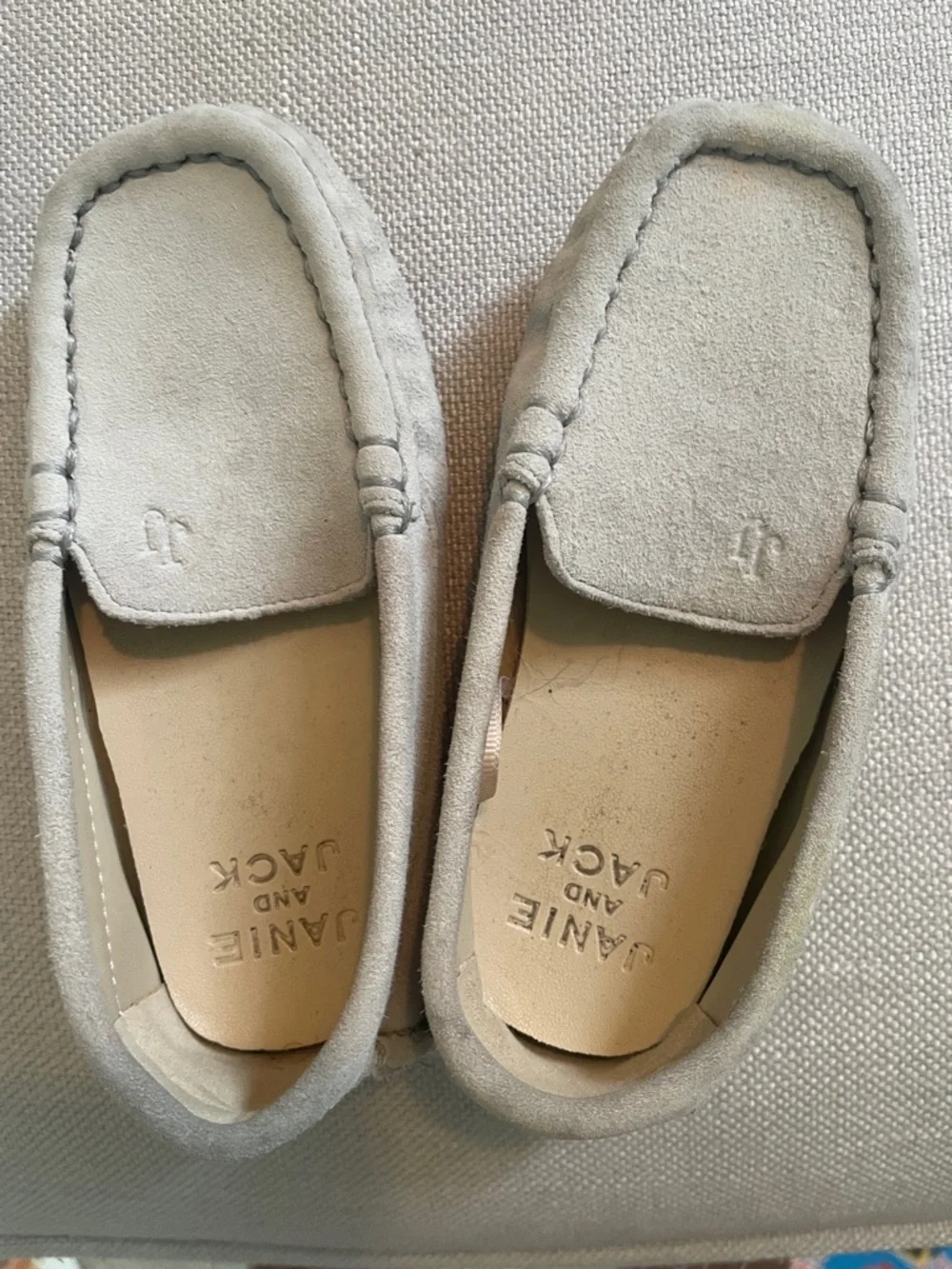 Janie and Jack Light Gray Suede Moccasin Kids Shoes